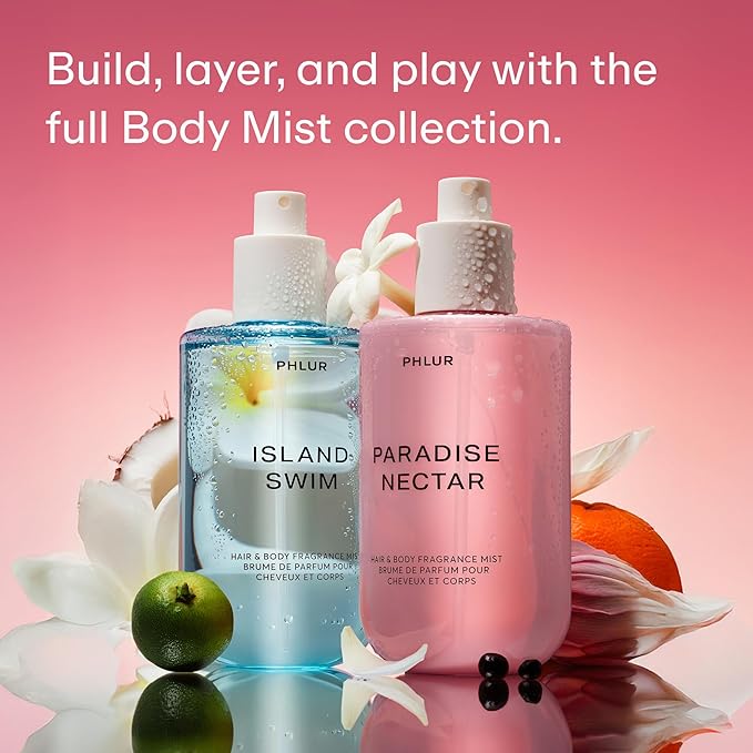 PHLUR Paradise Nectar Body Mist, 8 Fl Oz - Hair and Body Perfume, Tropical Floral Body Spray Fresh Fragrance with Black Currant, Mandarin, Lotus Flower & Amber Woods