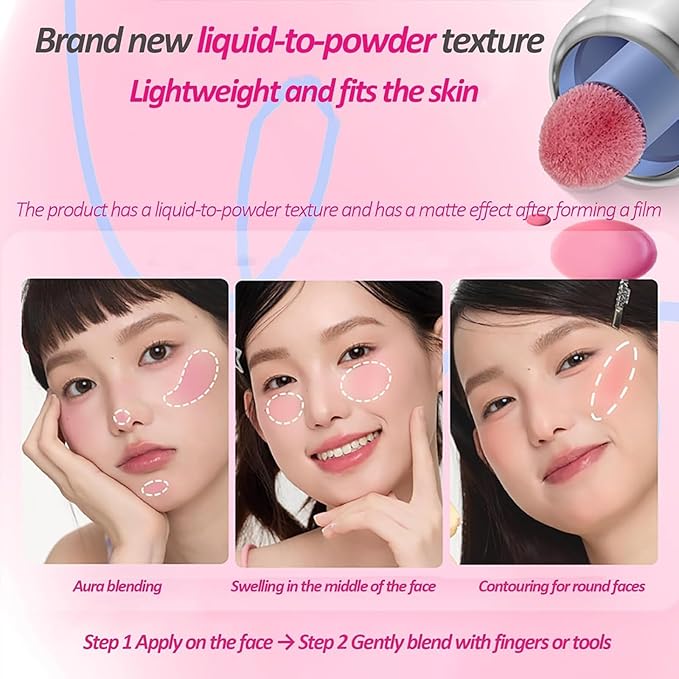 Aztk Liquid Blush, Aztk Jelly Color Liquid Blushes, Blush for Cheeks, Cream Blusher with Sponge Head - High-Pigment, Long-Lasting, Lightweight, Matte Finish (JC02)