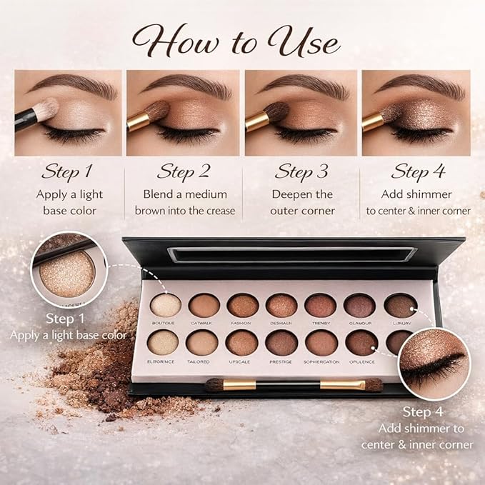 K'APEINE 14-Color Eyeshadow Palette,Highly Pigmented Blendable Long-Wear,Matte & Shimmer Warm Neutral Nude, Everyday Smoky Glam Makeup for All Skin Tones(02#)