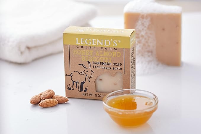 Legend's Creek Farm Goat Milk Soap - Cleansing Moisturizing Bar for Hands and Body - 5 Oz Creamy Lather, Nourishing, Gentle Natural Soap for Sensitive Skin (Honey Almond Biscotti, Pack of 2)