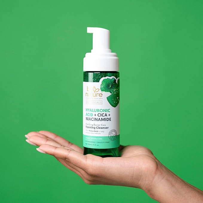 By Nature Foaming Cleanser with Hyaluronic Acid + Cica - Hydrating Face Cleanser For Bright and Fresh Skin - Skincare from New Zealand - 5 fl.oz