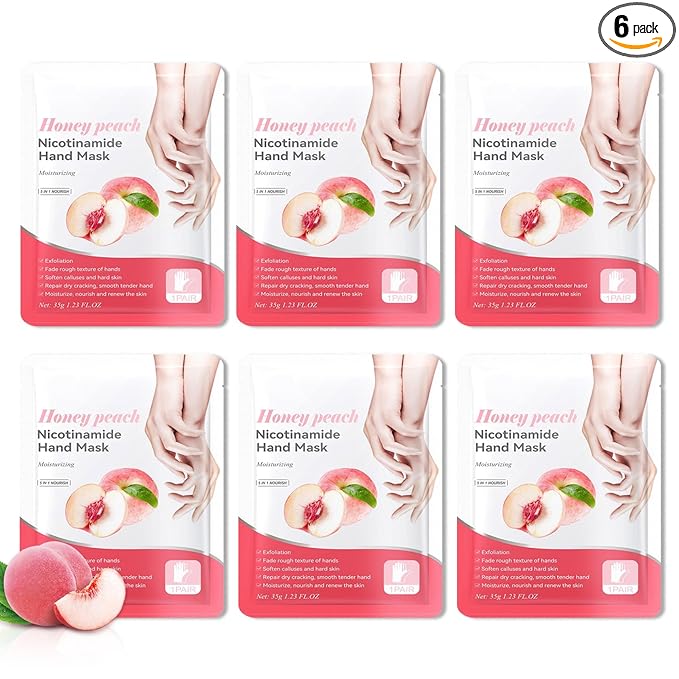 Hydrating Hand Masks, 6PCS Hand Mask Moisturizing Gloves for Men Women, Smooth Long Lasting Soft Exfoliating Hand Peeling Spa Mask Moisturizer Beauty Gift Set for Dry Cracked Rough Dull Hands（G)