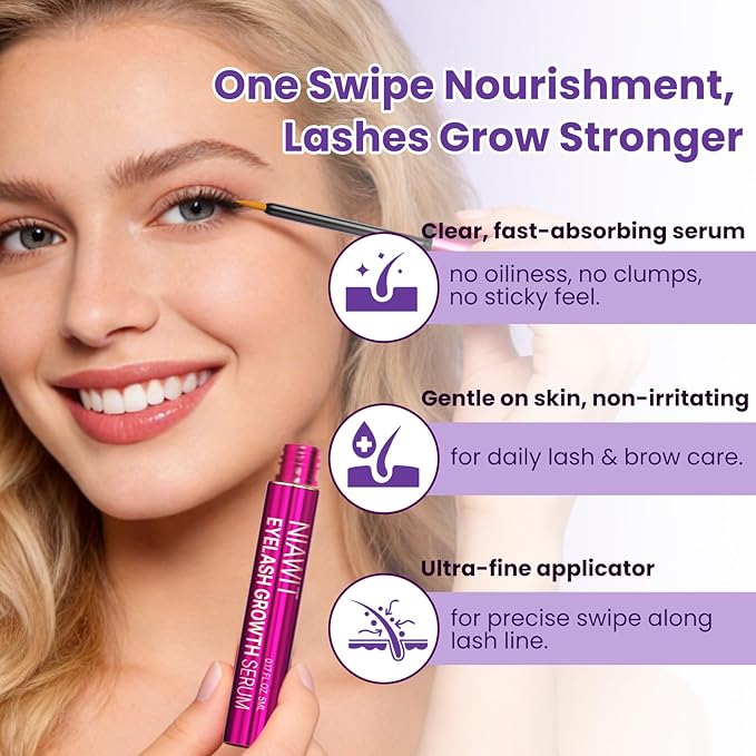 Eyelash Growth Serum & Eyebrow Enhancer - Advanced Lash and Brow Serum for Longer, Thicker, Fuller Looking Lashes Naturally | Strengthening & Nourishing Vegan Formula Gentle for Sensitive Eyes