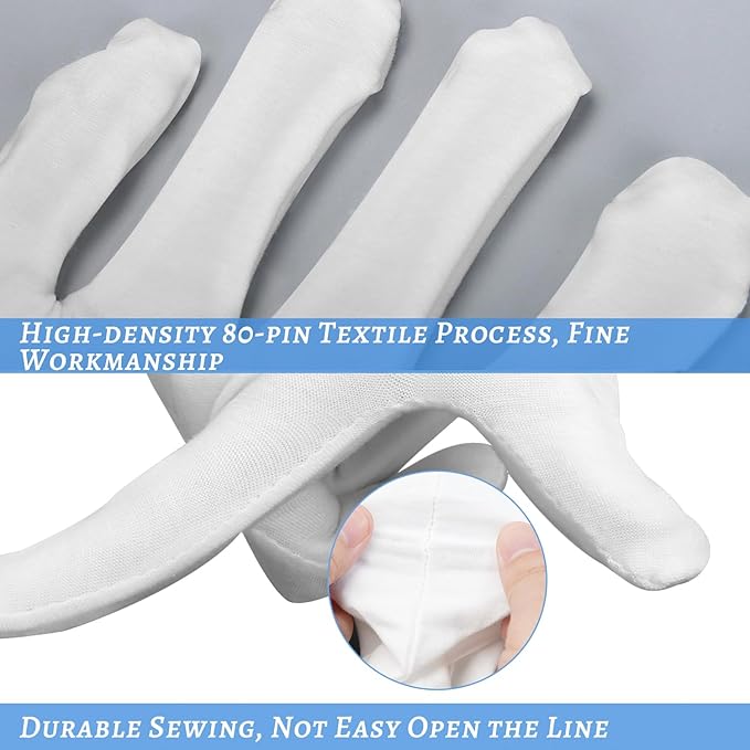 8Pairs (16Pcs) White Gloves for Men and Women, Washable SPA Moisturizing Cotton Gloves for Dry Hands Eczema Work Inspection Service Performance