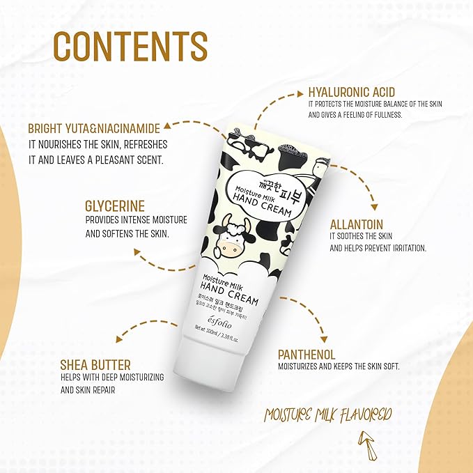 esfolio Pure Skin Moisture Milk Hand Cream – Hydrating & Nourishing Hand Moisturizer with Milk Protein Extract, Soften Dry Skin, Non-Greasy, Daily Moisturizer for Soft & Smooth Hands (3.38 OZ/100ML)