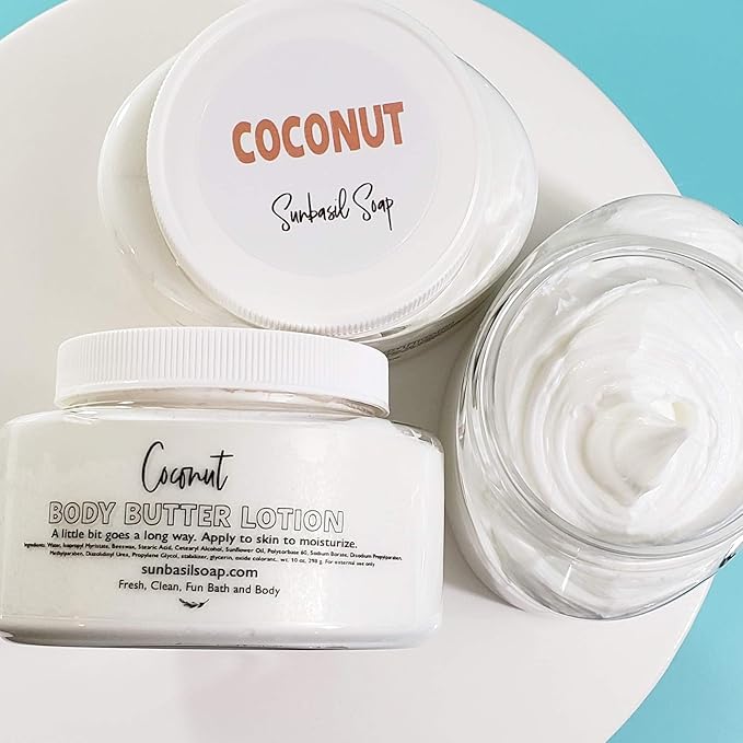 Sunbasil Soap Coconut Whipped Body Butter Lotion Everyday Skin Care Gentle Moisturizer for Women