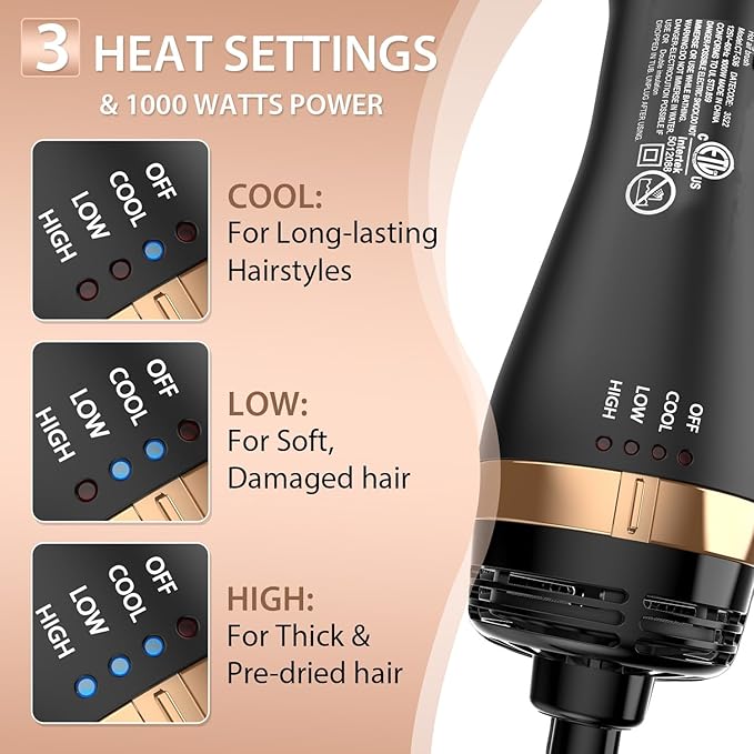 Natrial Hair Dryer Brush Blow Dryer Brush in One Hot Air Brush for Drying and Straightening, Volumizer Multi-Styler Smooth Curls for All Hair Types, Frizz-Free Blowout Brush for Salon Quality