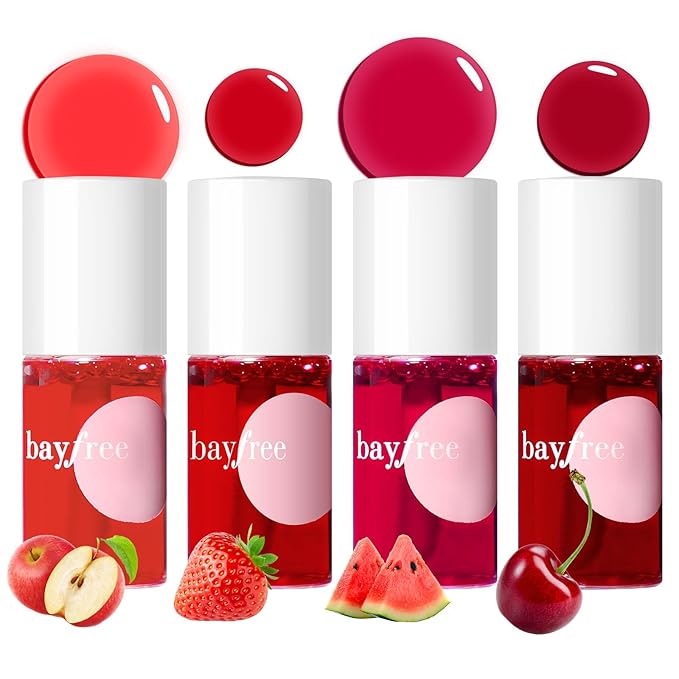 bayfree Lip Tint Stain Set, 4 PCS Korean Water Tint Lightweight Non-sticky, Waterproof Long Lasting Liquid Blush & Lip Stain, Transfer-Proof, Matte Finish Lip Color Makeup (fruit farm)