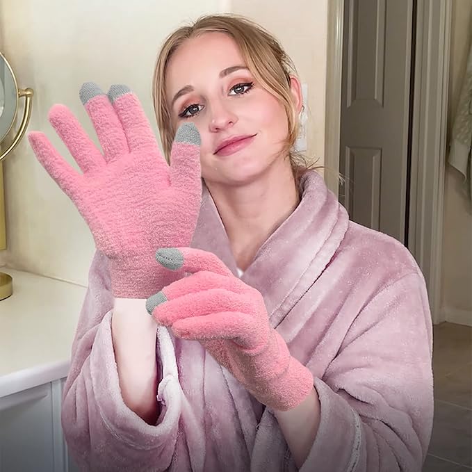 Eurow Aloe-Infused Moisturizing Gloves, Touchscreen Compatible, Scented, Soft & Breathable for Dry Hands Treatment, Locks in Lotion, Durable & Reusable, Pink, 1 Pair (Pack of 2)