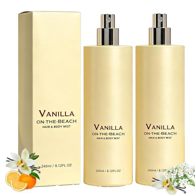 Vanilla on the Beach Hair and Body Mist, Vanilla Ocean Fragrance Spray, Lightweight Fragrance Spray, Warm Coconut & Vanilla Scent for Hair and Skin, Long-Lasting Summer Mist, 8.11 fl oz (2 Pcs)