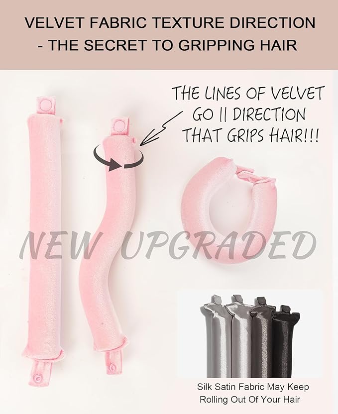 Classic Heatless Curls Overnight Rods - Upgraded Directional Grip Velvet Heatless Hair Curler to Sleep in No Heat Heatless Curling Flexi Rods Foam Hair Rollers for Blowout Look Long & Medium Hair