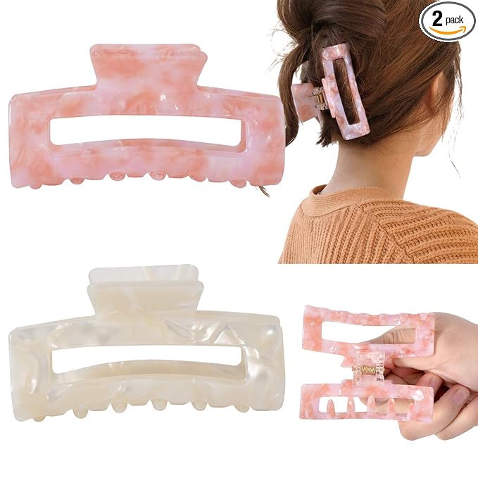 Big Claw Tortoise Banana Pink French Celluloid Leopard Print Clips for Women's & Girls' Thick and Thin Hair - 3.3 Inch, Strong Hold, 2 Color Options (2 Packs)