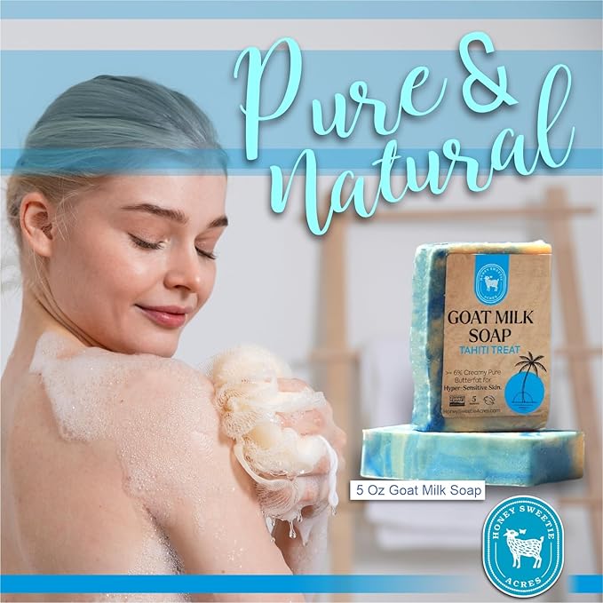 Honey Sweetie Acres 2-Pack Tahiti Treat Goat Milk Soap - Handmade 5 oz Bar, Made with Natural Ingredients, Moisturizing & Gentle, Made in the USA