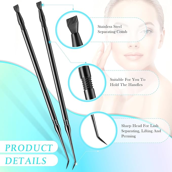 Chumia 2 Pcs Lash Lift Tool, Lash Separator Tint Stainless Steel Metal Lift Rods Beauty Tool with Comb for Eyelash Eyebrow Perming Tinting Curling Extensions Supplies(Black)