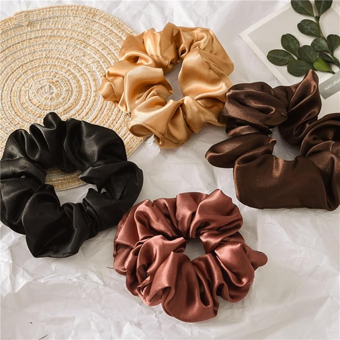 12PCS Satin Scrunchies Pack for Women and Girls, Soft Silk Hair Ties for Sleeping, No-Damage Satin Ponytail Holders for Thick or Curly Hair