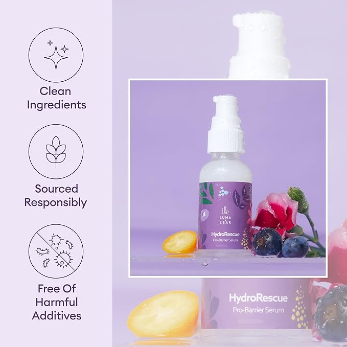 Luma & Leaf HydroRescue Beta Glucan Serum for Face - Mushroom Skin Barrier Repair Serum with Hyaluronic Acid, Passionfruit Oil - Hydrating Face Serum for Dry Sensitive Skin, Clean Beauty Skincare 1oz