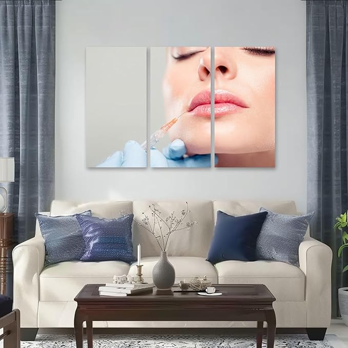 3 Piece Canvas Wall Art Prints Picture botox woman fillers spa facial young treatment syringe body Framed Wall Painting Modern Artwork Poster Home Decor for Living Room Office Ready to Hang