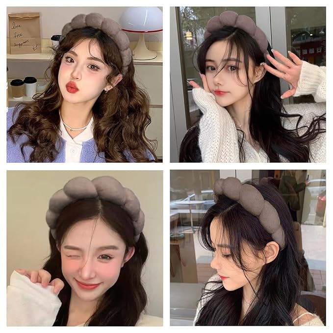 AOENJIE Spa Headbands for Washing Face or Makeup, Sponge Bubble Skincare Headbands, Puffy Terry Cloth Hairband for Women, Skin Care Makeup Headwear Hair Accessories for Girls (Dark Coffee)