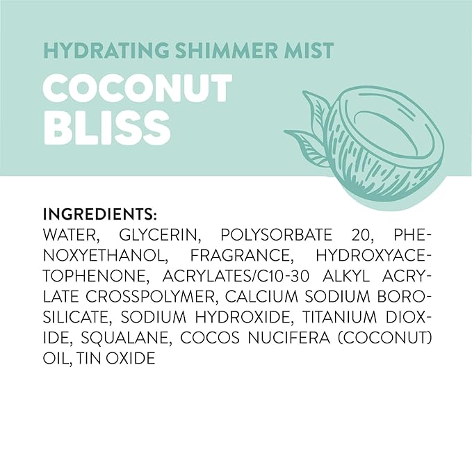 (Pack of 2) Hydrating Shimmer Hair + Body Mist, Coconut Bliss, 6.5 Fl Oz, Scent Notes: Vanilla, Made With Plant-Based Squalane And Coconut Oil