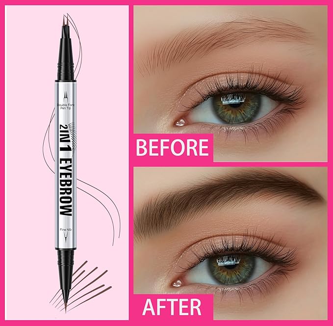 Eyebrow Pen Waterproof Eyebrow Pencil, 2025 New Upgraded Eye-brow Pencil 2-in-1 Dual-Ended Microblading, with 2 Tip,Eye Brow Pen for Natural Hair-Like Brows, Last All-Day, Brown