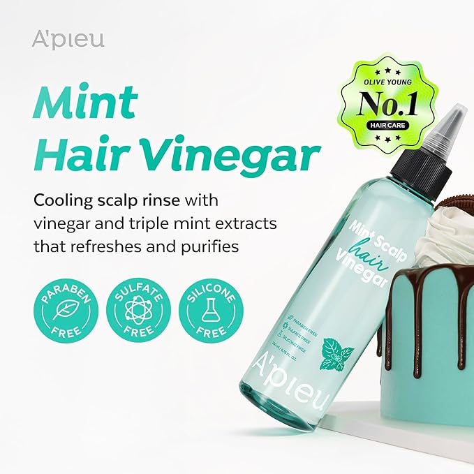 A’PIEU Mint Hair Vinegar Rinse for Cooling & Clarifying Scalp Care, Detox & Refreshing Treatment, Dandruff & Buildup Removal, Fresh Mint Scent, pH Balancing, Korean Haircare, 6.76 fl oz