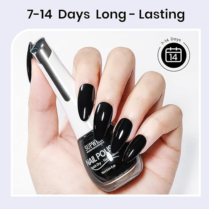 Black Nail Polish, Large Volume Quick Dry Air Fast Drying Fingernail Polish Nail Art DIY Home Manicure for Women 16ml/0.54 oz
