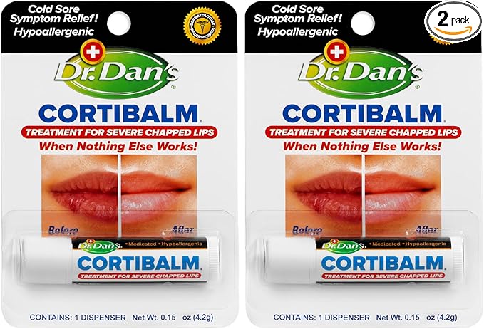 Dr. Dan's Cortibalm - 2 Pack - for Dry Cracked Lips - Healing Lip Balm for Severely Chapped Lips - Designed for Men, Women and Children