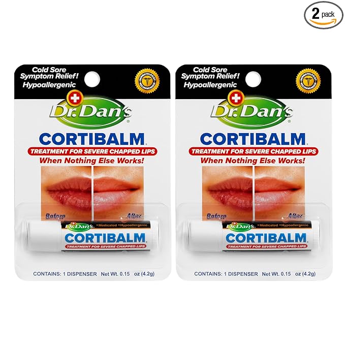 Dr. Dan's Cortibalm-2 Pack- for Dry Cracked Lips - Healing Lip Balm for Severely Chapped Lips - Designed for Men, Women and Children