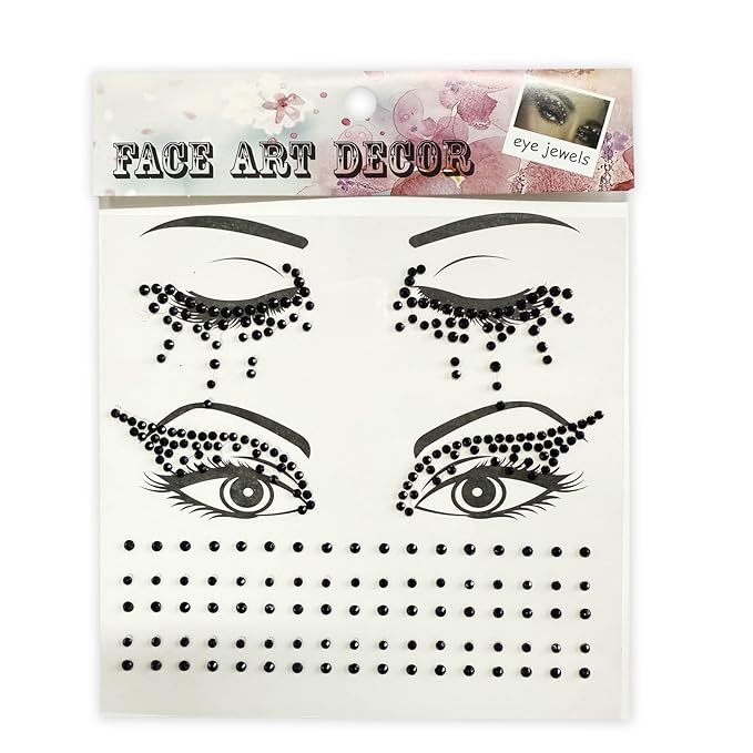 Winged Eyeliner Glam Costume Accessories Face Gems Jewels Eye Crystal Eye Jewels Face Gems Jewels Stick On Tattoo, 3-Pack