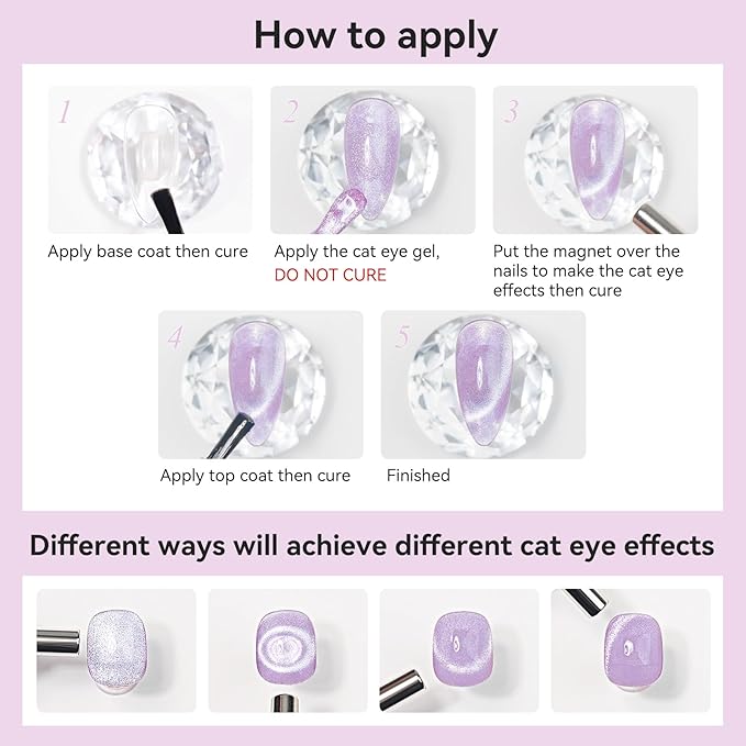 Cat Eye Gel Nail Polish 12ML, Lavender Purple Smoothie Magnetic Gel Polish Holographic Shimmer Glitter Cats Eye Nail Polish with Magnet Stick Soak Off UV Nail Art Valentine's Day