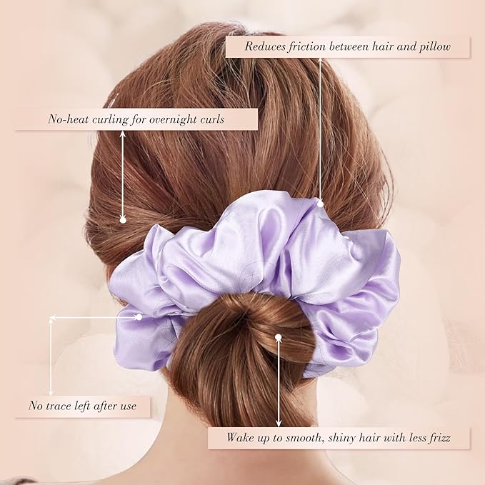 3Pcs Satin Hair Scrunchies, Large Sleepy Hair Tie for Thick Curls Ponytail Holders Purple Scrunchie Mothers Day Gifts