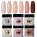 AZUREBEAUTY Dip Powder Nail Set,Nude Brown 6 Colors Skin Tones Natural Dipping Powder French Nail Art Starter Manicure Salon DIY at Home