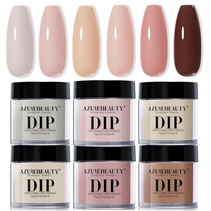 AZUREBEAUTY Dip Powder Nail Set,Nude Brown 6 Colors Skin Tones Natural Dipping Powder French Nail Art Starter Manicure Salon DIY at Home