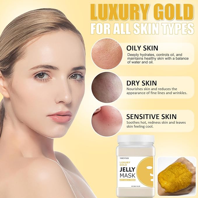 YMEYFAN Jelly Mask Powder for Facial Professional - 24K Gold Anti-Aging & Firming Jelly Mask, Hydrating Jelly Face Mask Skin Care, Gel Peel Off Mask for Spa Salon Vajacial Mask 17.6Fl Oz