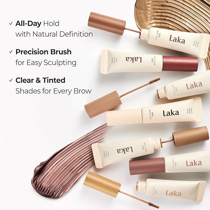 Laka Pixi Eyebrow Mascara 8g/0.28oz., Eyebrow Gel to Fix and Shape Brows, Clump-Free, Brow Fixer with Slim Precision Brush, Vegan, K-Beauty (05 Ash Brown)