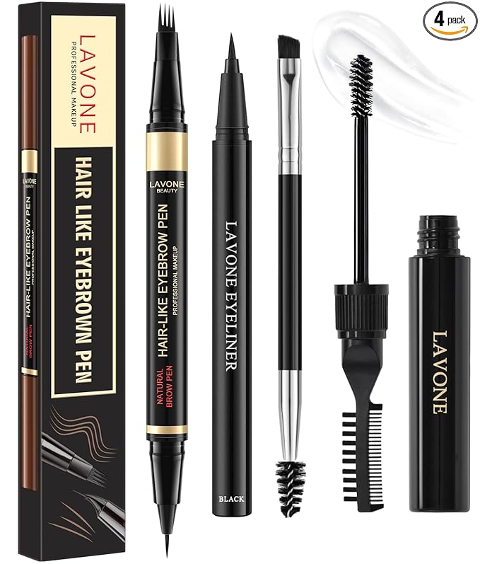 Eyebrow Pencil Kit, with Microblading Eyebrow Pen, Eyebrow Gel, Eyeliner, Eyebrow Brush, Eyebrow Pencils for Women, Waterproof, Smudge Proof, Long Lasting Makeup Formula - Taupe
