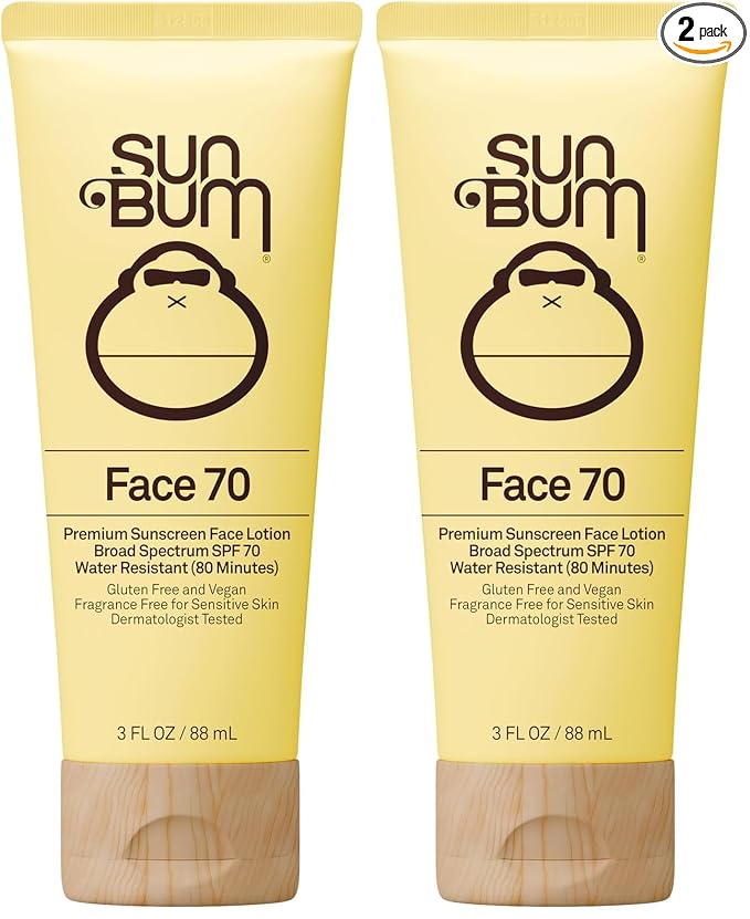 Sun Bum Original SPF 70 Sunscreen Face Lotion - Broad Spectrum Moisturizing Facial Sunscreen with Vitamin E - Fragrance Free - Travel Size - 3 oz,(Pack of 2)