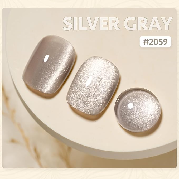 GAOY Glassy Cat Eye Gel Nail Polish, 16ml Glitter Holographic Nail Polish with Magnet, Reflective Translucent UV Gel, 2059 Silver Gray