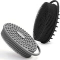 RamPula Silicone Body Scrubber, Silicone Loofah, Bath Cleaning Scrubber, Shower Sponge Glove, Exfoliating Body Brush for Wet or Dry Brushing, More Hygienic Than Traditional Loofah (Black and Grey)