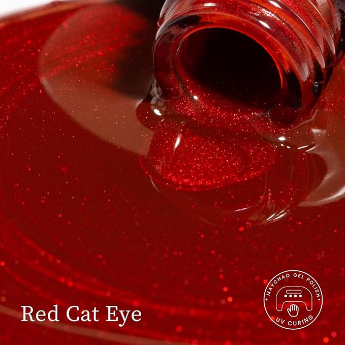 MAYCHAO 15ML Red Cat Eye Gel Nail Polish 1Pc Blood Red Gel Polish Soak off Holographic Magnetic Nail Polish for Nail Art Manicure Salon DIY at Home, 0.5 OZ