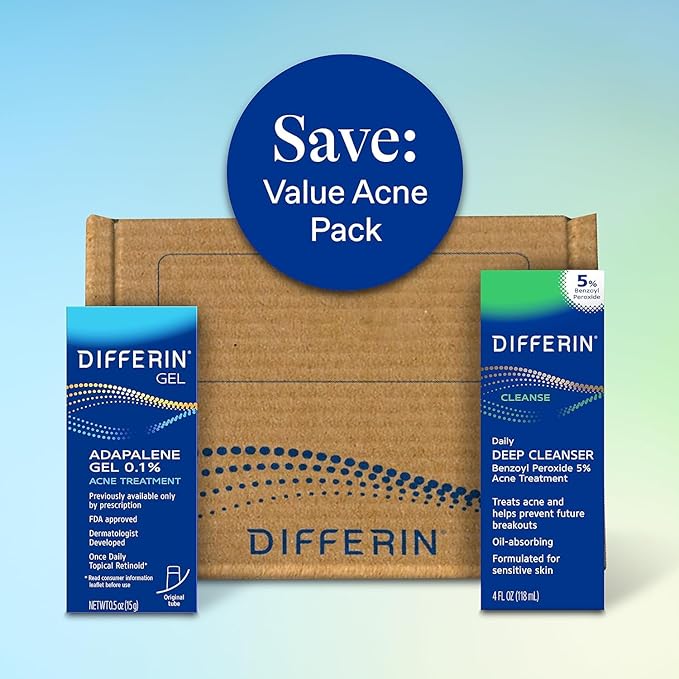 Differin Acne Skin Care Kit, Differin Gel Retinoid Acne-Treatment for Face with 0.1% Adapalene & 5% Benzoyl Peroxide Face Wash & Body Wash, Designed for Pimple & Acne-Prone Skin 2 Count (Pack of 10)