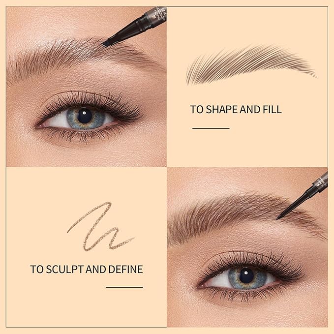 Music Flower Dual-Ended Microfilling Eyebrow Pen, Liquid Eyebrow Pen with 4 Micro Brush-Tip Applicators & Brow Defining Pencil with Precision Tip (Chestnut)