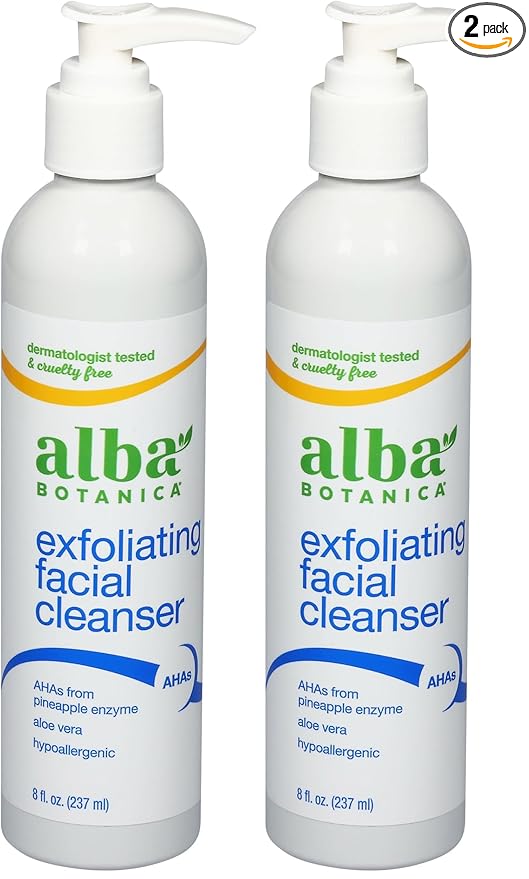 Alba Botanica Exfoliating Facial Cleanser,with Pineapple Enzyme and Aloe Vera,8 Oz (Packaging May Vary),(Pack of 2)