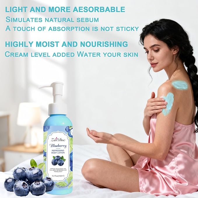 Body Lotion, 24hr Moisturizing & Deep Hydration, Absorbs Instantly Moisturizer for All Skin Types, 5.3 fl oz (1 Pack, Blueberry)