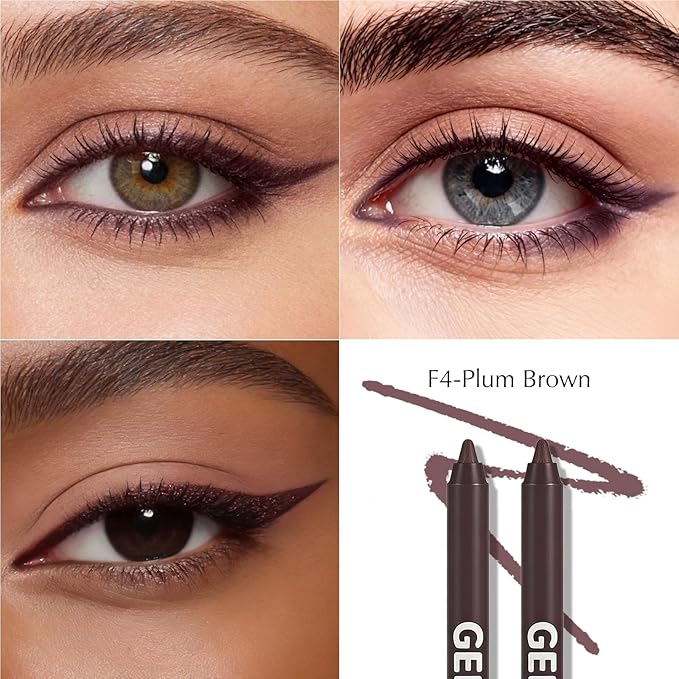 2 PCS Plum Brown Eyeliner Pencil Set, Cream Gel Waterline Eyeliner Smudge-Proof, Multi-Use Creamy Matte Eyeshadow High Pigmented Long-Lasting Eye Liner Pencils for Older Women with Sharpener