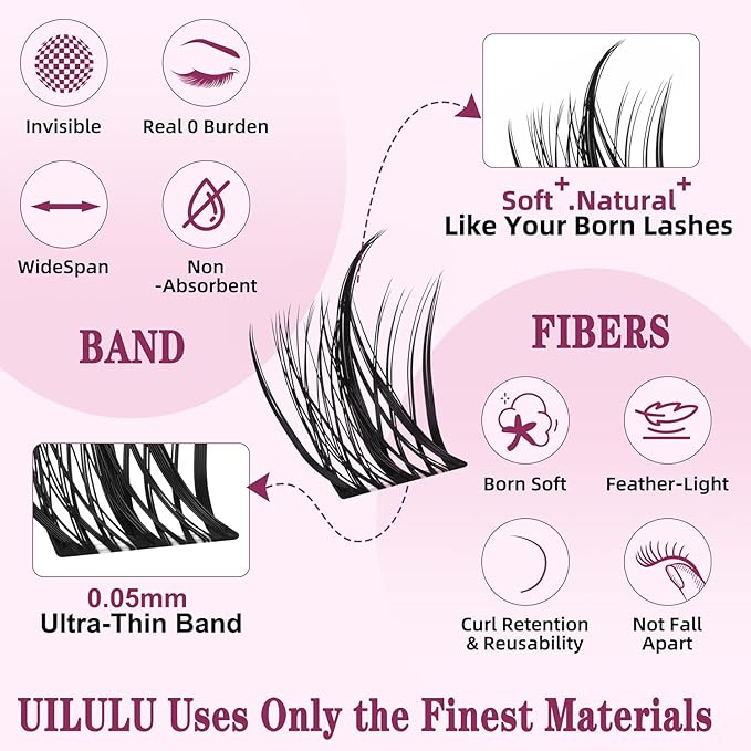 Natural Lash Clusters with Spikes 10-18mm Mix D Curl DIY Extension Eye Natural Lashes False Wispy EyeLash Cluster (U27 Eyelashes Only)