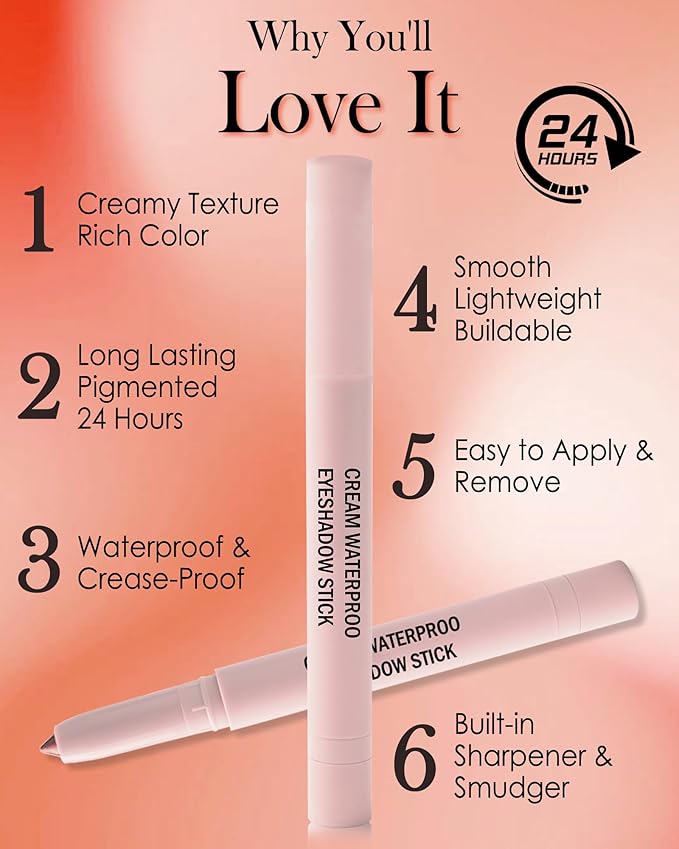 Brown Cream Eyeshadow Stick,Bronze Eyeshadow Brightener with Sharpener & Blending Blush,High Pigment Neutral Eye Shadow Stick,Waterproof Smooth Glitter Eyeliner Buildable Eye Makeup for Women-08