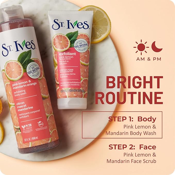 St. Ives Body Wash Variety 2-Pack – Soothing Oatmeal & Shea Butter + Exfoliating Pink Lemon & Mandarin Orange, 100% Natural Extracts, Cruelty-Free, 22 Oz Ea