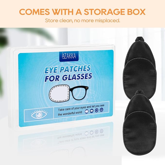 eZAKKA Eye Patches for Adults Kids, Eye Patch for Glasses, Medical Soft Eye Patch for Lazy Eye Amblyopia Strabismus and After Surgery (Black+Black)