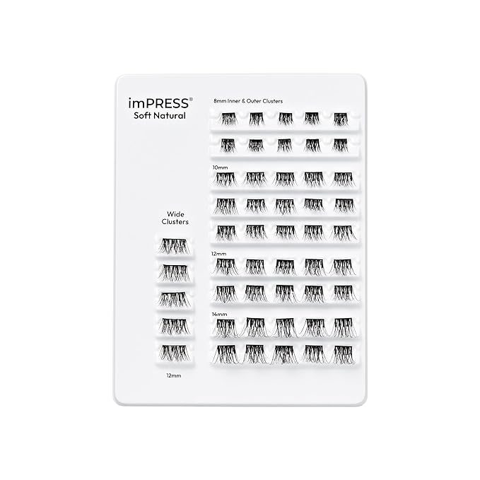 Kiss Impress False Eyelashes, Lash Clusters, Cluster Multipack, 'Soft Natural', 8mm-14mm, Includes 50 Pre-Glued Clusters, Contact Lens Friendly, Easy to Apply, Reusable Strip Lashes